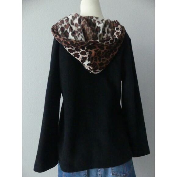 Vtg Tickets Leopard Hoodie Women's MEDIUM Fleece Lined Pullover Lagenlook - Picture 3 of 10